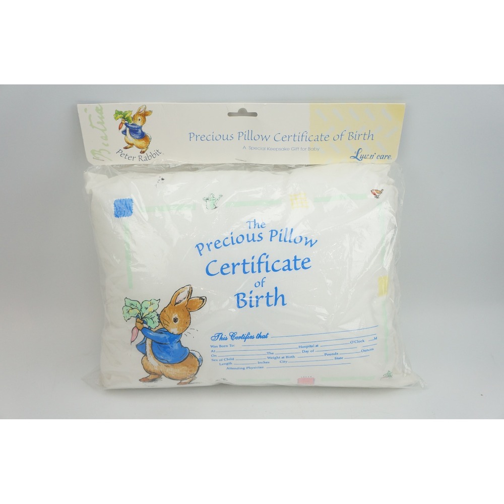 Peter Rabbit Birth Certificate Pillow 11x15 Precious Luv n care Keepsake New